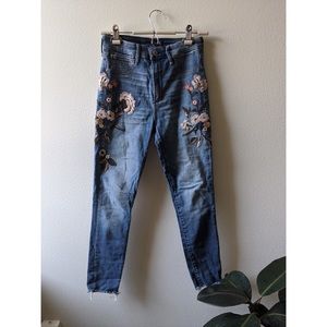 Embroidered Floral High Rise Skinny Jeans